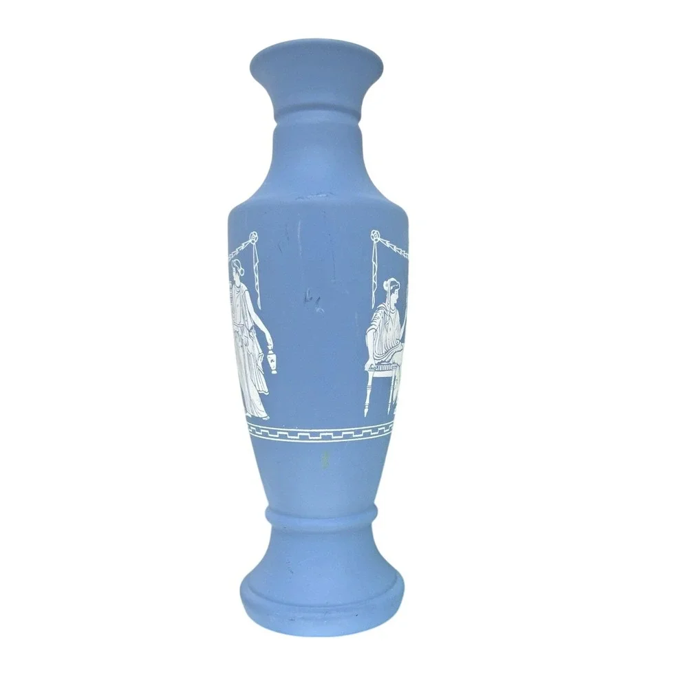 Vase Jasperware Style Blue Stoneware Grecian Neoclassical Small‎ Bud Vase